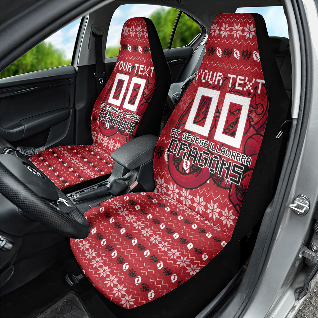 Personalized St George Illawarra Dragons Christmas Car Seat Cover Australian Rugby Fans - Pixelated Ugly Xmas Pattern Mascot Santa