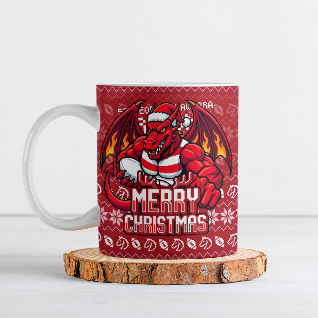 Personalized St George Illawarra Dragons Christmas Ceramic Mug Australian Rugby Fans - Pixelated Ugly Xmas Pattern Mascot Santa