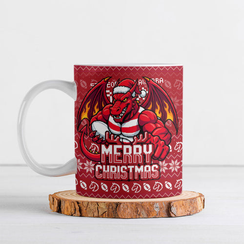 Personalized St George Illawarra Dragons Christmas Ceramic Mug Australian Rugby Fans - Pixelated Ugly Xmas Pattern Mascot Santa