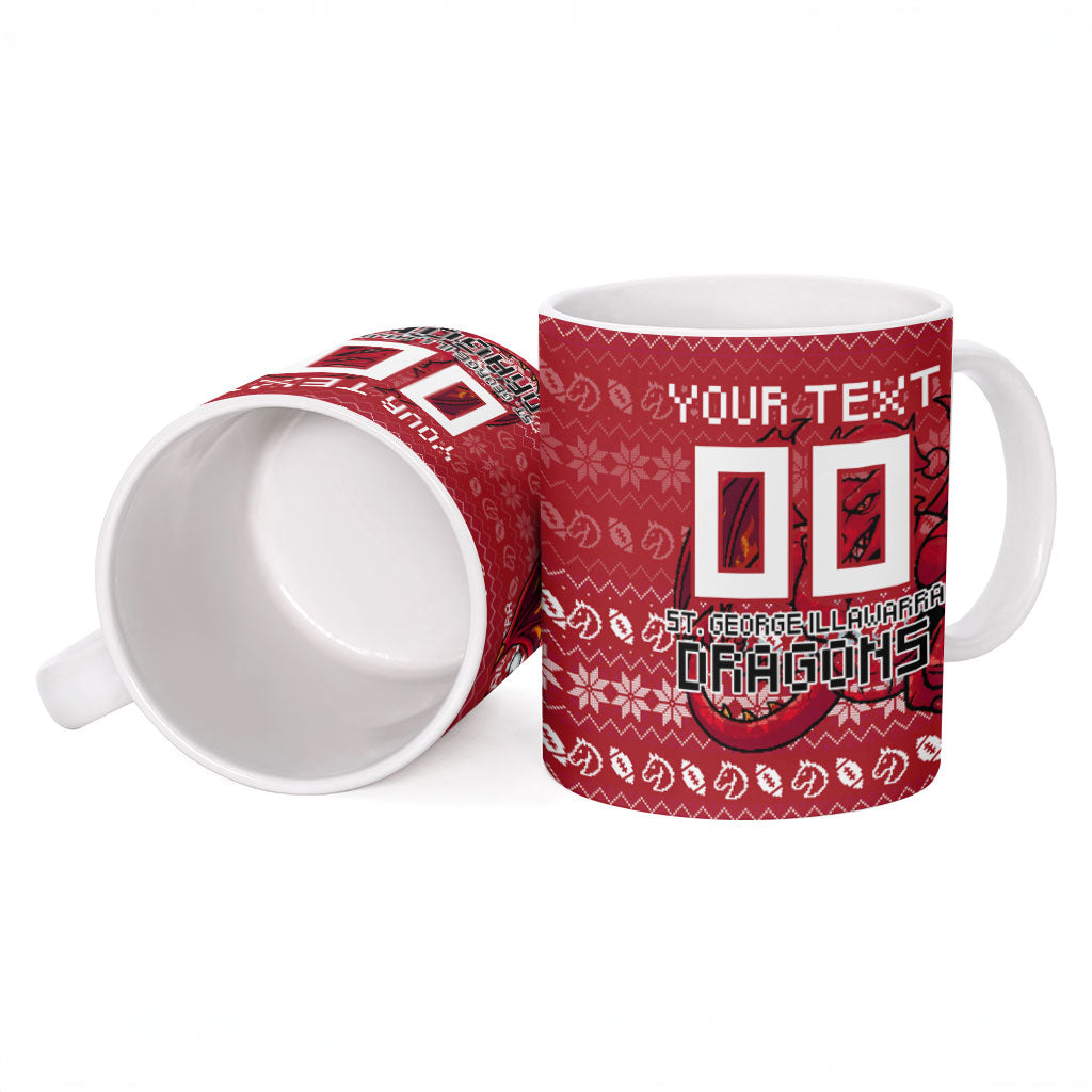 Personalized St George Illawarra Dragons Christmas Ceramic Mug Australian Rugby Fans - Pixelated Ugly Xmas Pattern Mascot Santa