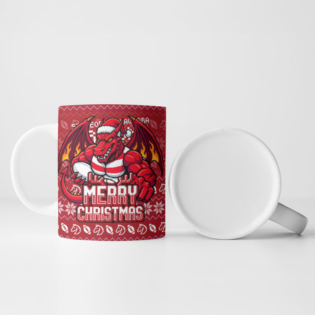 Personalized St George Illawarra Dragons Christmas Ceramic Mug Australian Rugby Fans - Pixelated Ugly Xmas Pattern Mascot Santa