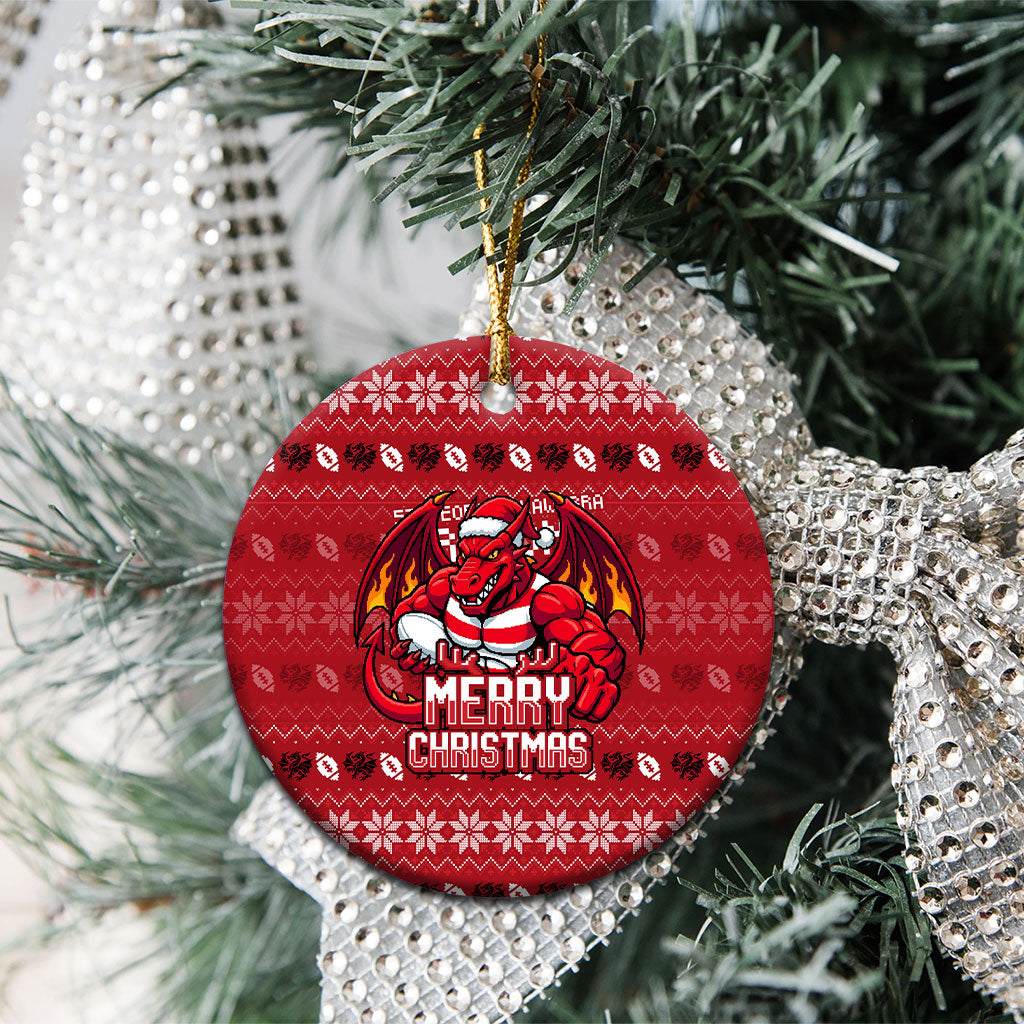 St George Illawarra Dragons Christmas Ceramic Ornament Australian Rugby Fans - Pixelated Ugly Xmas Pattern Mascot Santa