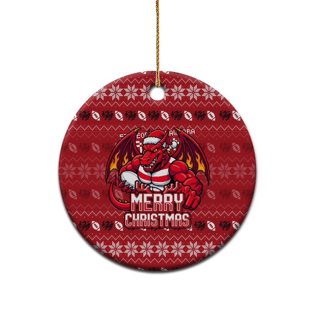 St George Illawarra Dragons Christmas Ceramic Ornament Australian Rugby Fans - Pixelated Ugly Xmas Pattern Mascot Santa