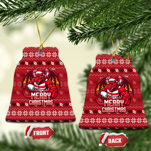 St George Illawarra Dragons Christmas Ceramic Ornament Australian Rugby Fans - Pixelated Ugly Xmas Pattern Mascot Santa
