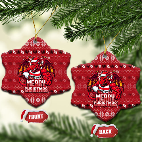 St George Illawarra Dragons Christmas Ceramic Ornament Australian Rugby Fans - Pixelated Ugly Xmas Pattern Mascot Santa