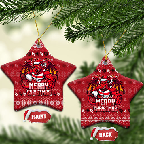St George Illawarra Dragons Christmas Ceramic Ornament Australian Rugby Fans - Pixelated Ugly Xmas Pattern Mascot Santa