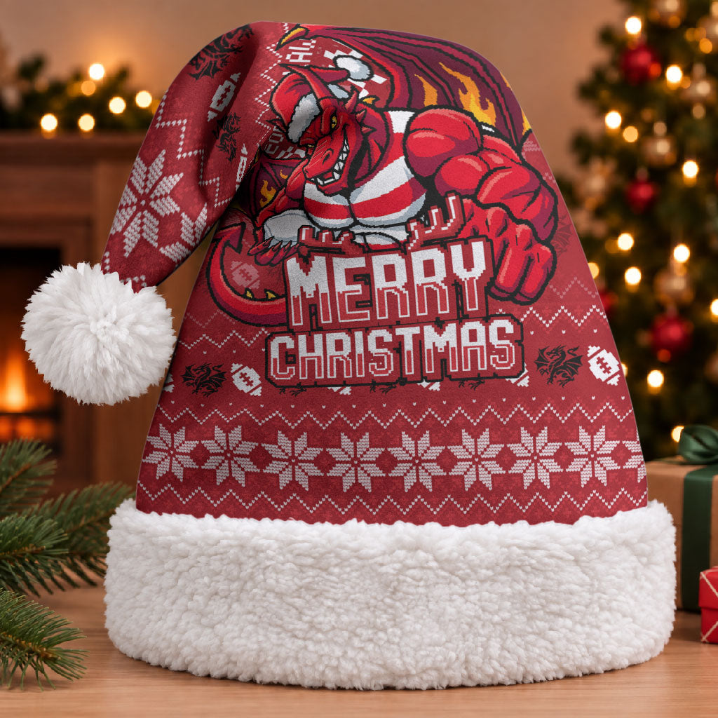 St George Illawarra Dragons Christmas Santa Hat Australian Rugby Fans - Pixelated Ugly Xmas Pattern Mascot Santa