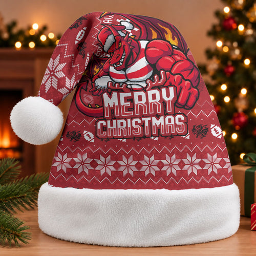 St George Illawarra Dragons Christmas Santa Hat Australian Rugby Fans - Pixelated Ugly Xmas Pattern Mascot Santa