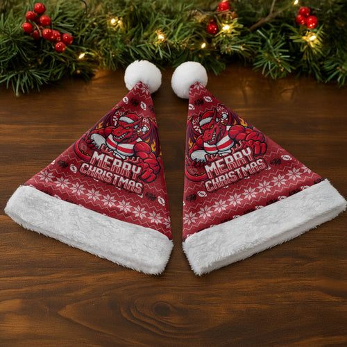 St George Illawarra Dragons Christmas Santa Hat Australian Rugby Fans - Pixelated Ugly Xmas Pattern Mascot Santa
