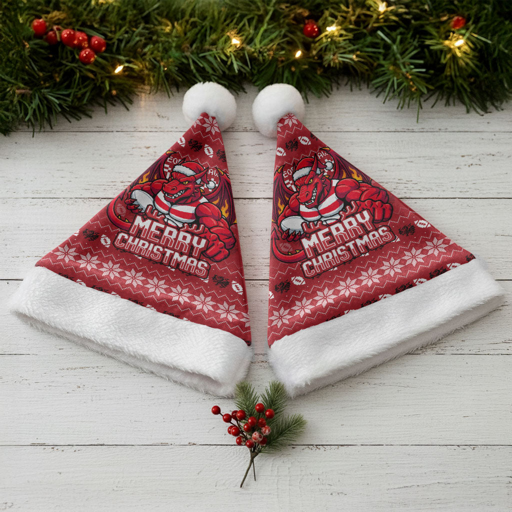 St George Illawarra Dragons Christmas Santa Hat Australian Rugby Fans - Pixelated Ugly Xmas Pattern Mascot Santa