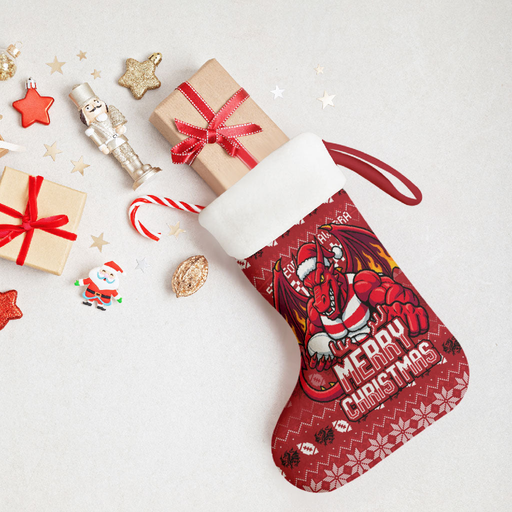 St George Illawarra Dragons Christmas Stocking Australian Rugby Fans - Pixelated Ugly Xmas Pattern Mascot Santa