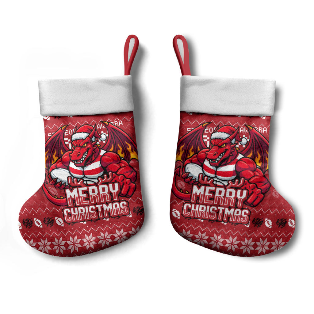 St George Illawarra Dragons Christmas Stocking Australian Rugby Fans - Pixelated Ugly Xmas Pattern Mascot Santa
