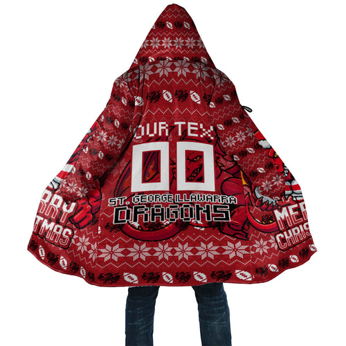 Personalized St George Illawarra Dragons Christmas Cloak Australian Rugby Fans - Pixelated Ugly Xmas Pattern Mascot Santa