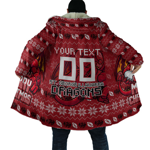 Personalized St George Illawarra Dragons Christmas Cloak Australian Rugby Fans - Pixelated Ugly Xmas Pattern Mascot Santa
