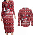 Personalized St George Illawarra Dragons Christmas Couples Matching Long Sleeve Bodycon Dress and Long Sleeve Button Shirt Australian Rugby Fans - Pixelated Ugly Xmas Pattern Mascot Santa