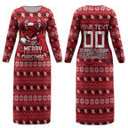 Personalized St George Illawarra Dragons Christmas Couples Matching Long Sleeve Bodycon Dress and Long Sleeve Button Shirt Australian Rugby Fans - Pixelated Ugly Xmas Pattern Mascot Santa