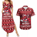 Personalized St George Illawarra Dragons Christmas Couples Matching Summer Maxi Dress and Hawaiian Shirt Australian Rugby Fans - Pixelated Ugly Xmas Pattern Mascot Santa