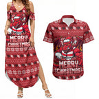 Personalized St George Illawarra Dragons Christmas Couples Matching Summer Maxi Dress and Hawaiian Shirt Australian Rugby Fans - Pixelated Ugly Xmas Pattern Mascot Santa