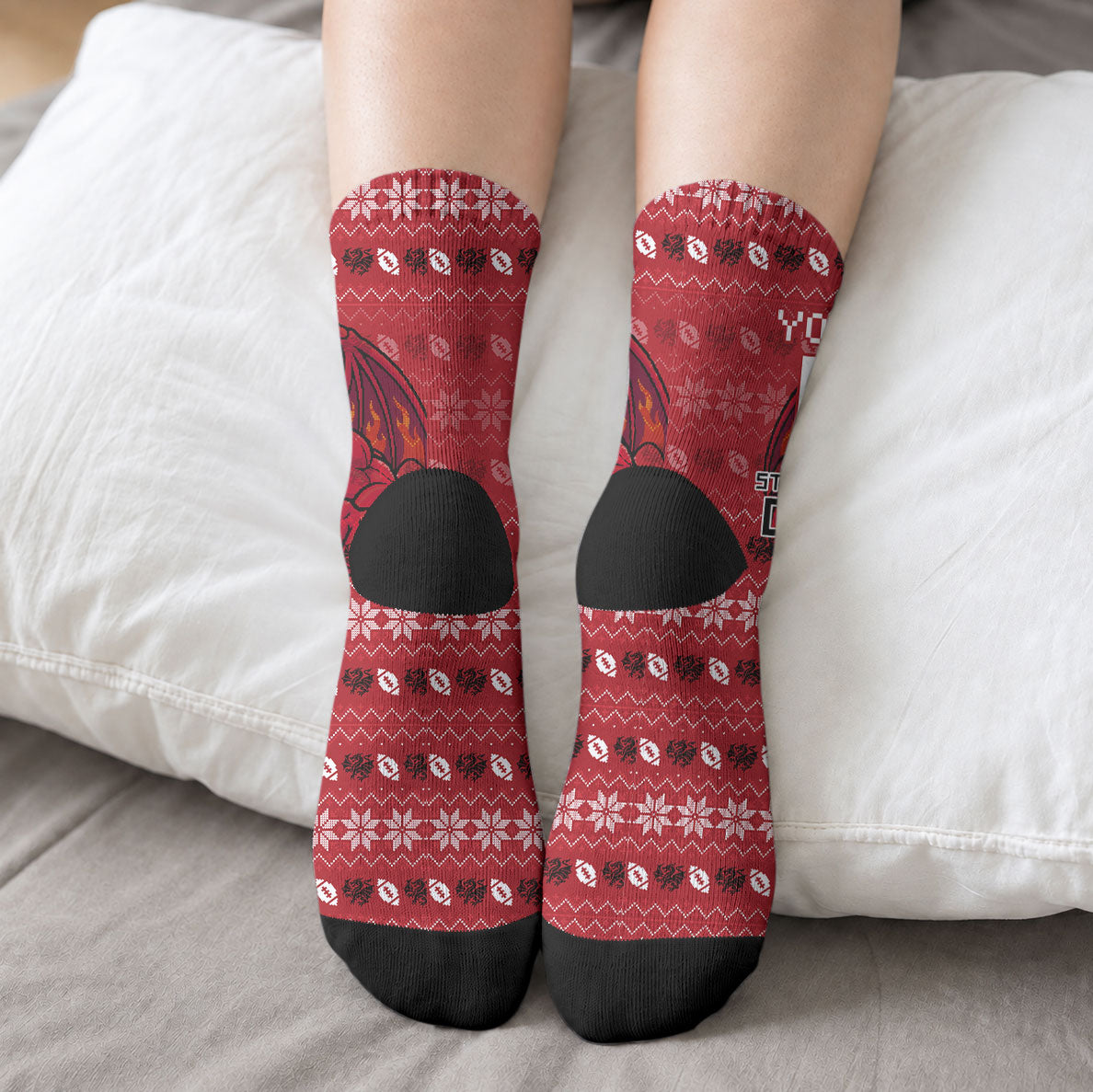 Personalized St George Illawarra Dragons Christmas Crew Socks Australian Rugby Fans - Pixelated Ugly Xmas Pattern Mascot Santa