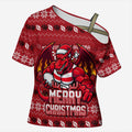 Personalized St George Illawarra Dragons Christmas Cross Shoulder Shirt Australian Rugby Fans - Pixelated Ugly Xmas Pattern Mascot Santa
