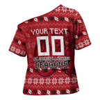 Personalized St George Illawarra Dragons Christmas Cross Shoulder Shirt Australian Rugby Fans - Pixelated Ugly Xmas Pattern Mascot Santa