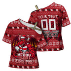Personalized St George Illawarra Dragons Christmas Cross Shoulder Shirt Australian Rugby Fans - Pixelated Ugly Xmas Pattern Mascot Santa