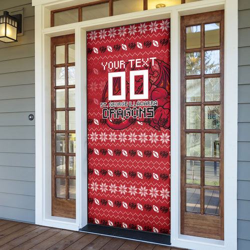Personalized St George Illawarra Dragons Christmas Door Cover Australian Rugby Fans - Pixelated Ugly Xmas Pattern Mascot Santa