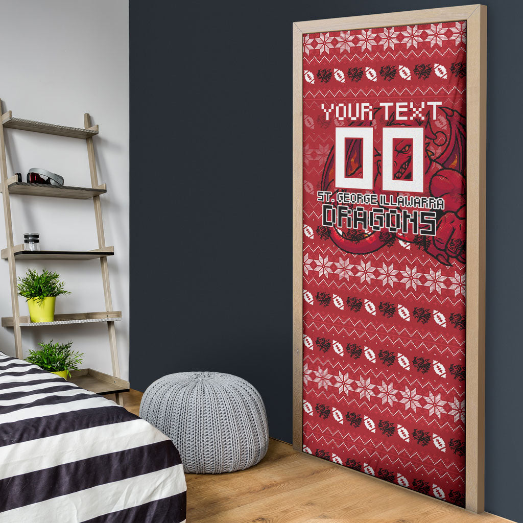 Personalized St George Illawarra Dragons Christmas Door Cover Australian Rugby Fans - Pixelated Ugly Xmas Pattern Mascot Santa