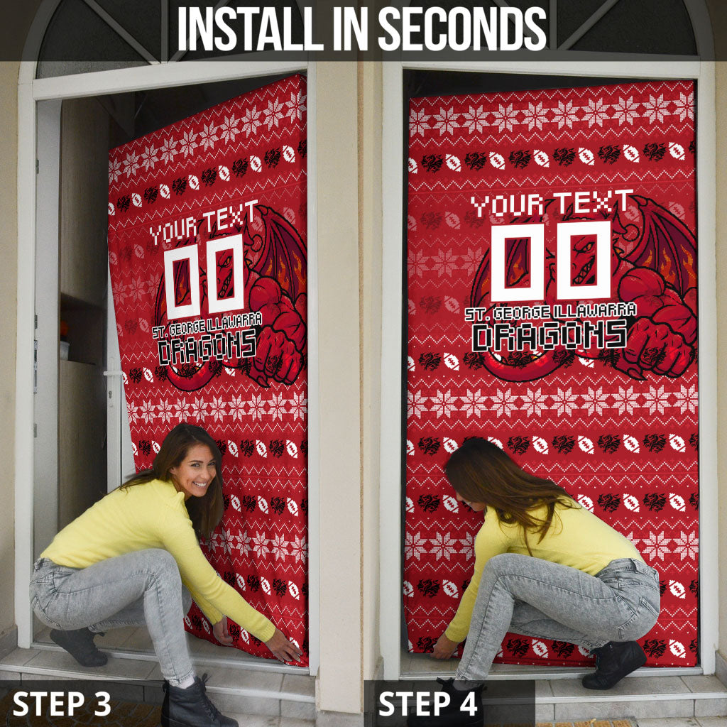 Personalized St George Illawarra Dragons Christmas Door Cover Australian Rugby Fans - Pixelated Ugly Xmas Pattern Mascot Santa