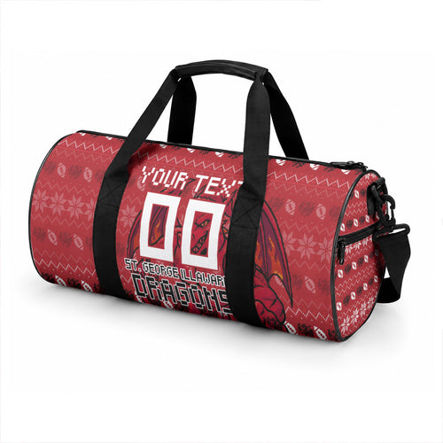 Personalized St George Illawarra Dragons Christmas Duffle Bag Australian Rugby Fans - Pixelated Ugly Xmas Pattern Mascot Santa