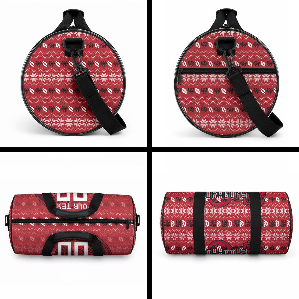 Personalized St George Illawarra Dragons Christmas Duffle Bag Australian Rugby Fans - Pixelated Ugly Xmas Pattern Mascot Santa