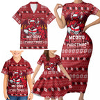 Personalized St George Illawarra Dragons Christmas Family Matching Short Sleeve Bodycon Dress and Hawaiian Shirt Australian Rugby Fans - Pixelated Ugly Xmas Pattern Mascot Santa