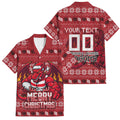 Personalized St George Illawarra Dragons Christmas Family Matching Short Sleeve Bodycon Dress and Hawaiian Shirt Australian Rugby Fans - Pixelated Ugly Xmas Pattern Mascot Santa
