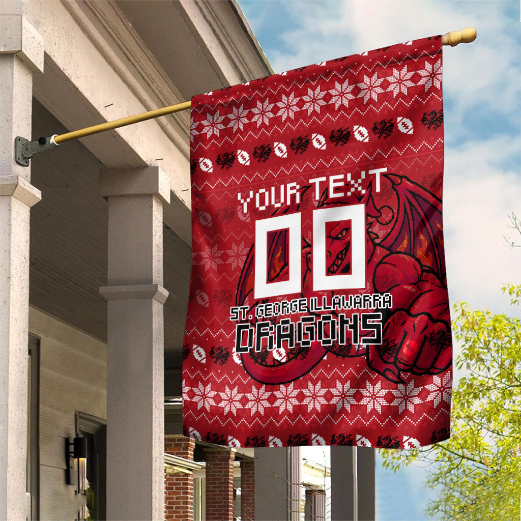 Personalized St George Illawarra Dragons Christmas Garden Flag Australian Rugby Fans - Pixelated Ugly Xmas Pattern Mascot Santa