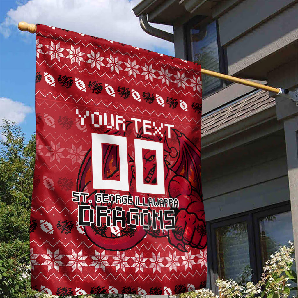 Personalized St George Illawarra Dragons Christmas Garden Flag Australian Rugby Fans - Pixelated Ugly Xmas Pattern Mascot Santa