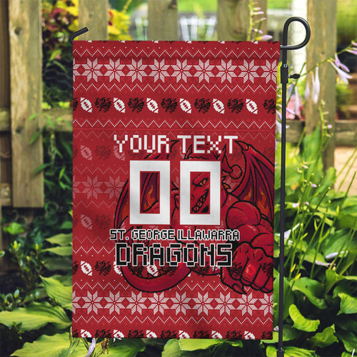 Personalized St George Illawarra Dragons Christmas Garden Flag Australian Rugby Fans - Pixelated Ugly Xmas Pattern Mascot Santa