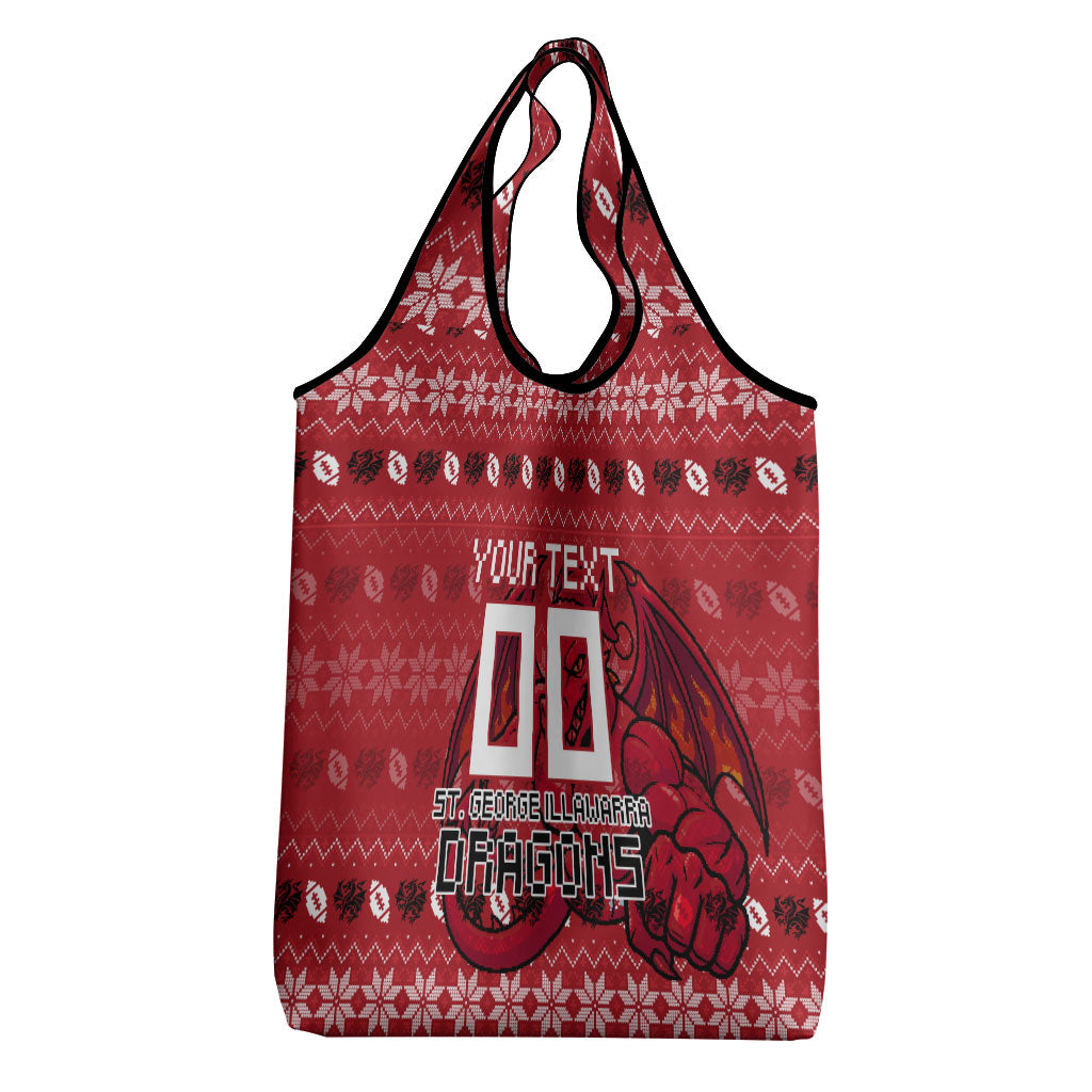 Personalized St George Illawarra Dragons Christmas Grocery Bag Australian Rugby Fans - Pixelated Ugly Xmas Pattern Mascot Santa