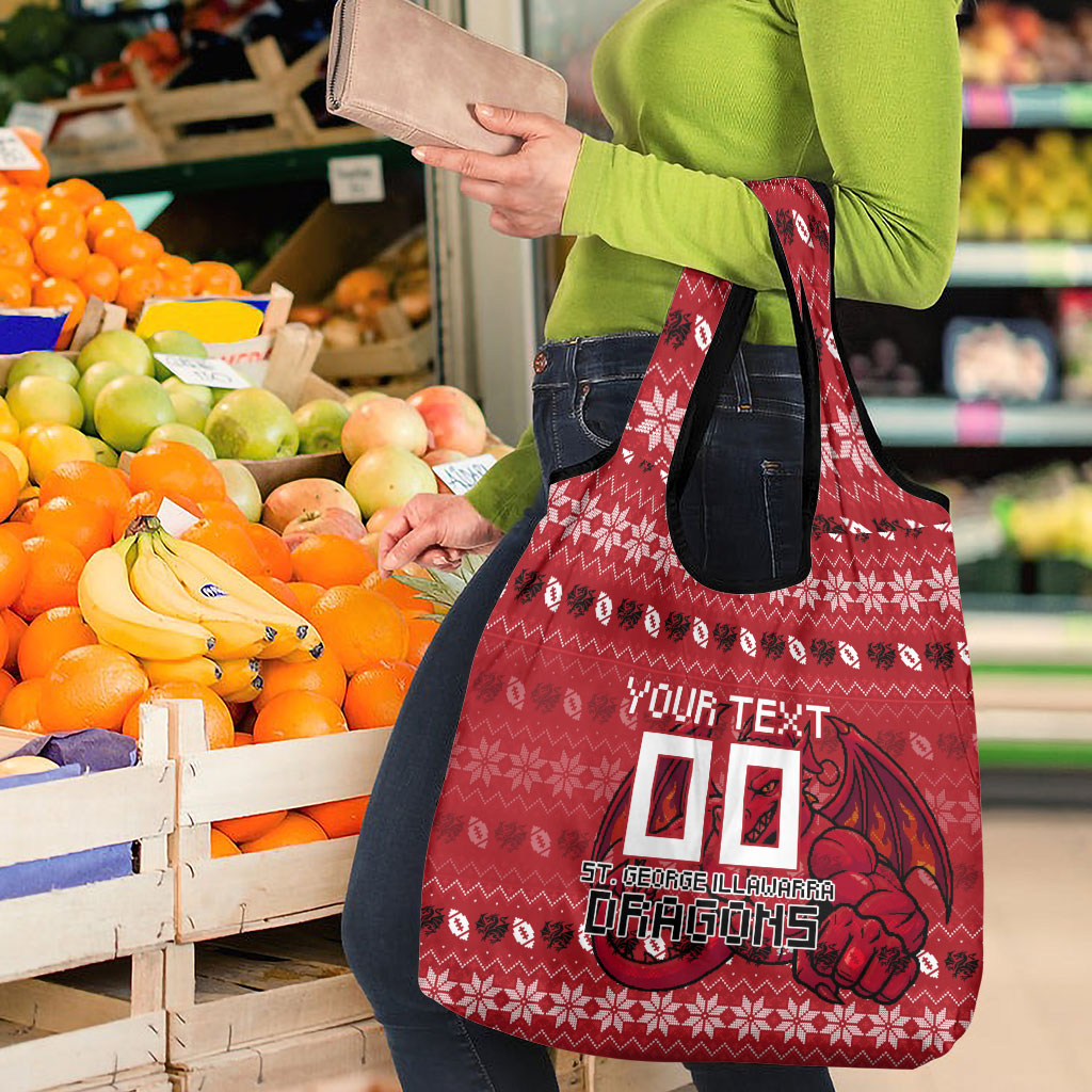 Personalized St George Illawarra Dragons Christmas Grocery Bag Australian Rugby Fans - Pixelated Ugly Xmas Pattern Mascot Santa