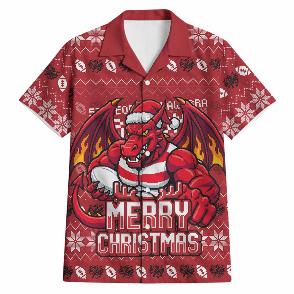 Personalized St George Illawarra Dragons Christmas Hawaiian Shirt Australian Rugby Fans - Pixelated Ugly Xmas Pattern Mascot Santa