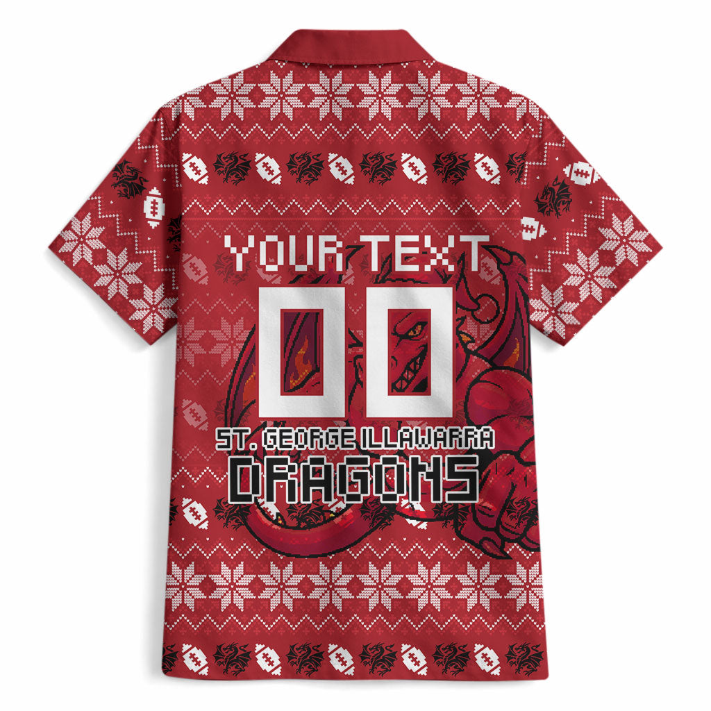 Personalized St George Illawarra Dragons Christmas Hawaiian Shirt Australian Rugby Fans - Pixelated Ugly Xmas Pattern Mascot Santa