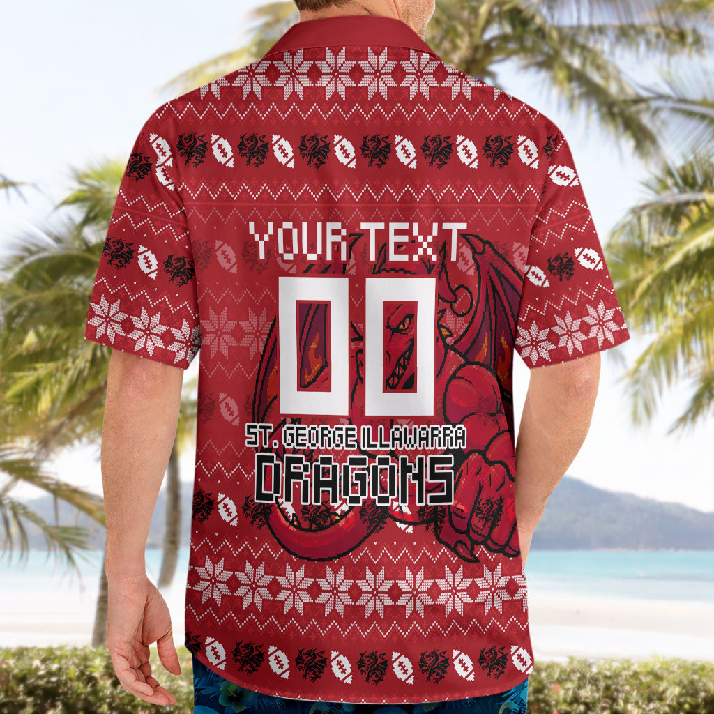 Personalized St George Illawarra Dragons Christmas Hawaiian Shirt Australian Rugby Fans - Pixelated Ugly Xmas Pattern Mascot Santa