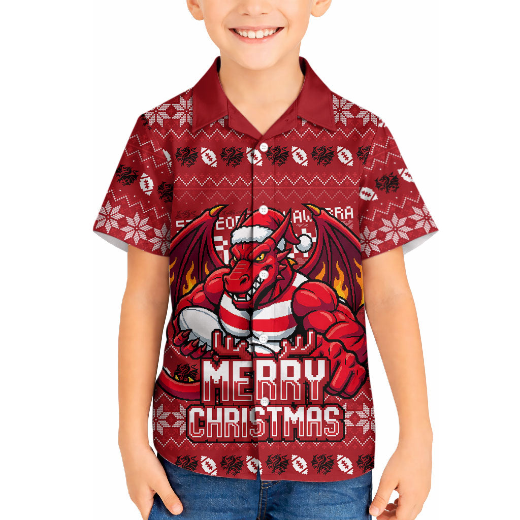 Personalized St George Illawarra Dragons Christmas Hawaiian Shirt Australian Rugby Fans - Pixelated Ugly Xmas Pattern Mascot Santa