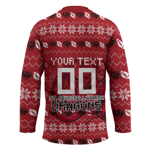Personalized St George Illawarra Dragons Christmas Hockey Jersey Australian Rugby Fans - Pixelated Ugly Xmas Pattern Mascot Santa