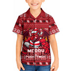 Personalized St George Illawarra Dragons Christmas Kid Hawaiian Shirt Australian Rugby Fans - Pixelated Ugly Xmas Pattern Mascot Santa