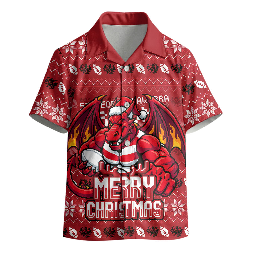 Personalized St George Illawarra Dragons Christmas Kid Hawaiian Shirt Australian Rugby Fans - Pixelated Ugly Xmas Pattern Mascot Santa