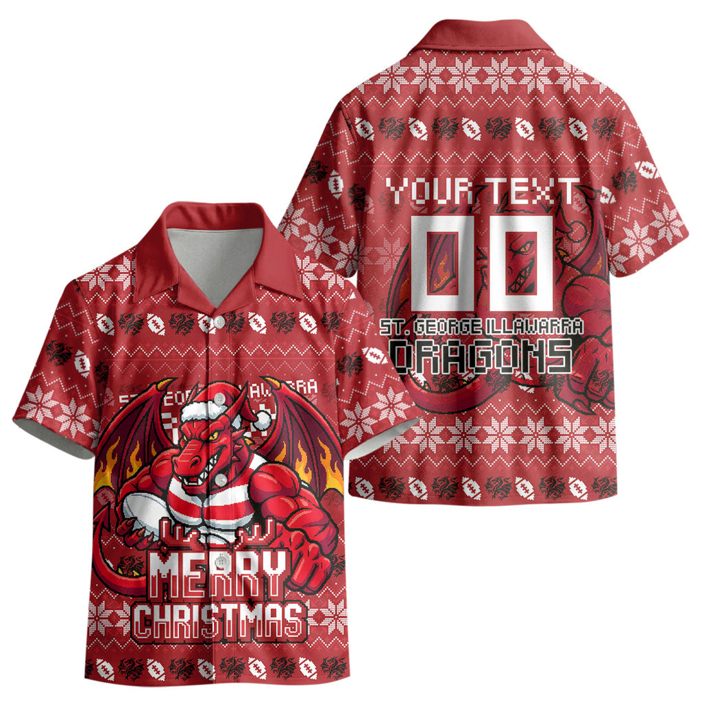Personalized St George Illawarra Dragons Christmas Kid Hawaiian Shirt Australian Rugby Fans - Pixelated Ugly Xmas Pattern Mascot Santa
