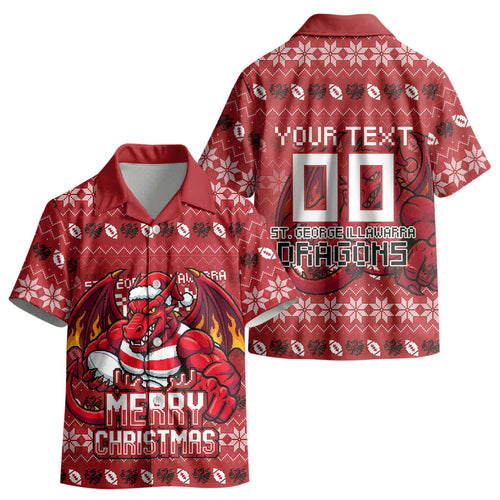 Personalized St George Illawarra Dragons Christmas Kid Hawaiian Shirt Australian Rugby Fans - Pixelated Ugly Xmas Pattern Mascot Santa