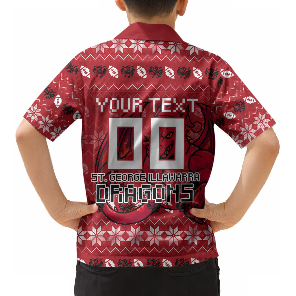 Personalized St George Illawarra Dragons Christmas Kid Hawaiian Shirt Australian Rugby Fans - Pixelated Ugly Xmas Pattern Mascot Santa