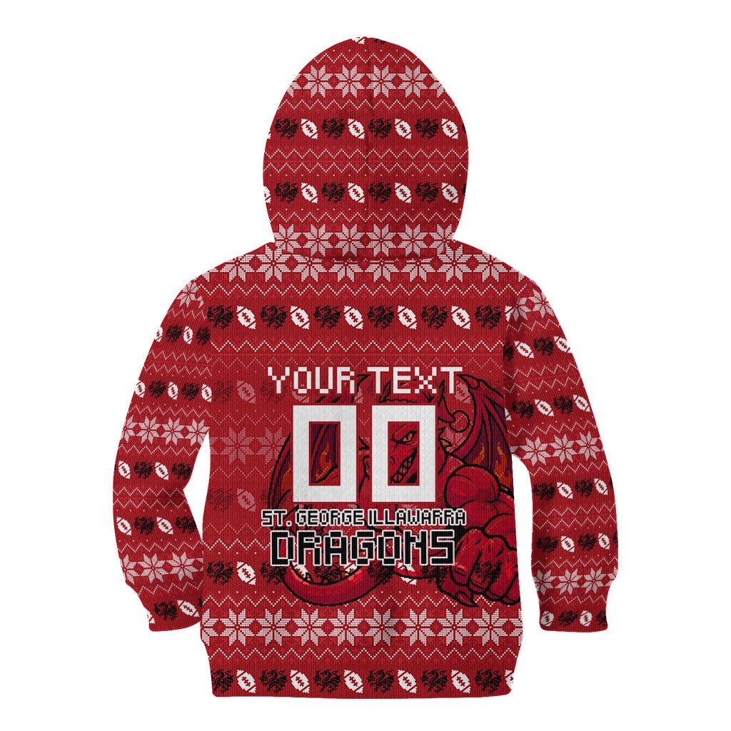 Personalized St George Illawarra Dragons Christmas Kid Hoodie Australian Rugby Fans - Pixelated Ugly Xmas Pattern Mascot Santa