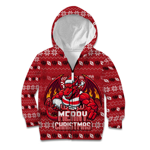 Personalized St George Illawarra Dragons Christmas Kid Hoodie Australian Rugby Fans - Pixelated Ugly Xmas Pattern Mascot Santa